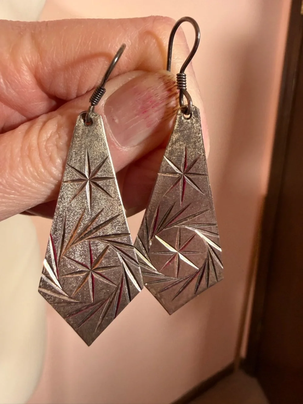 Vintage Taxco Sterling Silver modernist Star burst Long Oversized Earrings